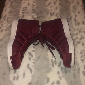 Red/ Burgundy Velvet Adidas high tops